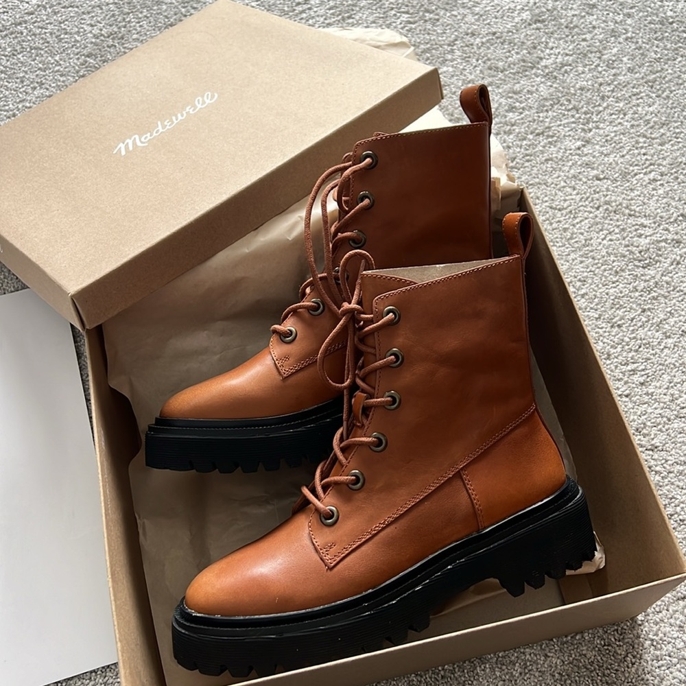 MADEWELL The Rayna Lace-Up Boot in Leather